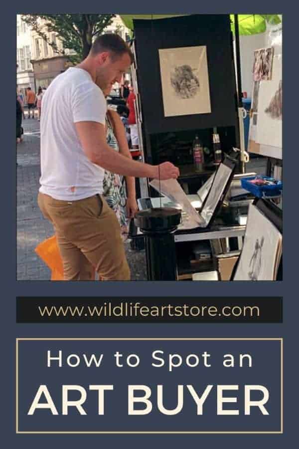 How to spot an art buyer image for pinterest
Two customers browsing art in a street market