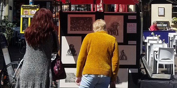 Knowing your art buyers. Women looking at an art display
